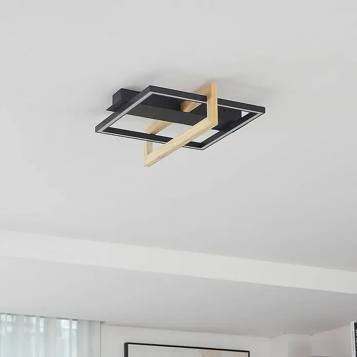 Lindby Deckenleuchte Holamu - L x B x H: 46 x 46 x 14,5 cm, schwarz, schwarz