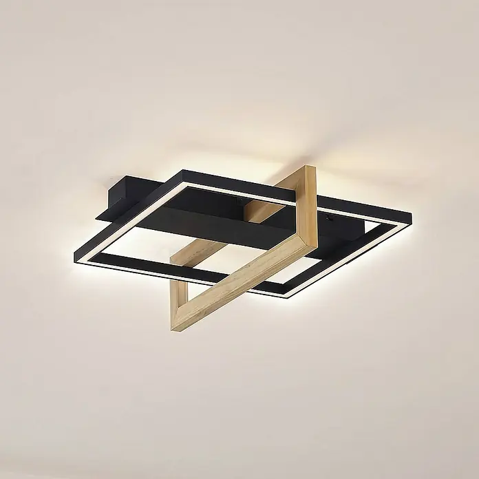Lindby Deckenleuchte Holamu - L x B x H: 46 x 46 x 14,5 cm, schwarz, schwarz