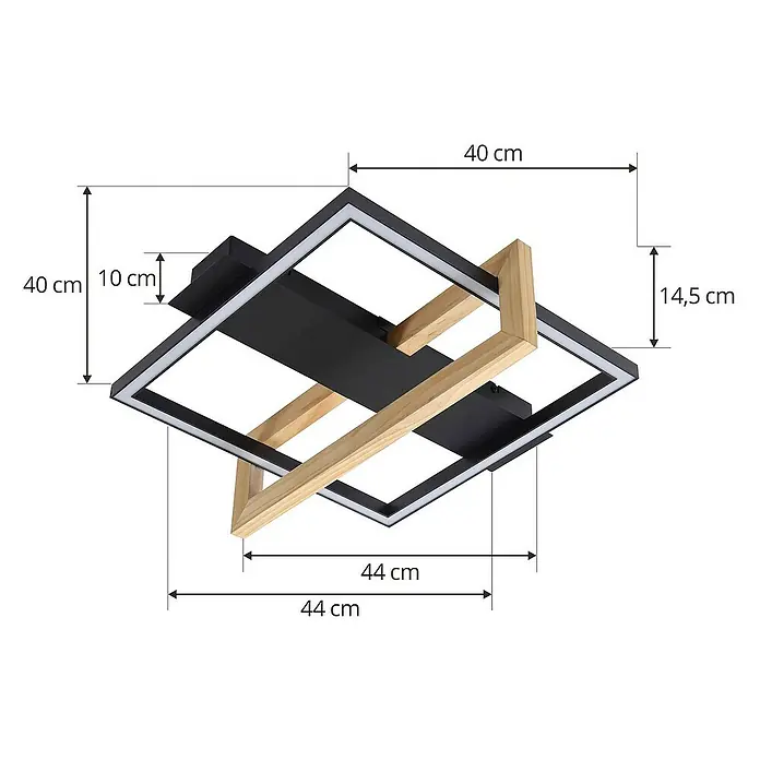 Lindby Deckenleuchte Holamu - L x B x H: 46 x 46 x 14,5 cm, schwarz, schwarz