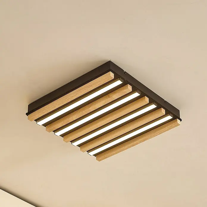 Lindby Deckenleuchte Firka - L x B x H: 42 x 42 x 7 cm, Holz hell
