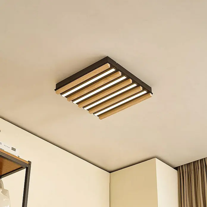 Lindby Deckenleuchte Firka - L x B x H: 42 x 42 x 7 cm, Holz hell