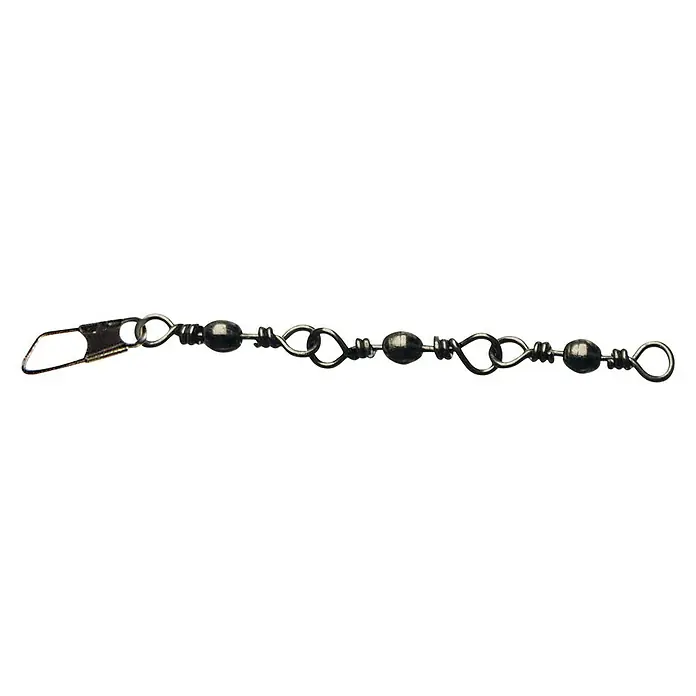 Westline Sbirolino Anti-Drall-Wirbel - Größe: 10, 10 kg, Brüniert - Nahaufnahme einer robusten, schwarzen Angelkette mit Wirbeln und einem Karabinerverschluss. Ideal für Angler, die Wert auf Qualität legen.