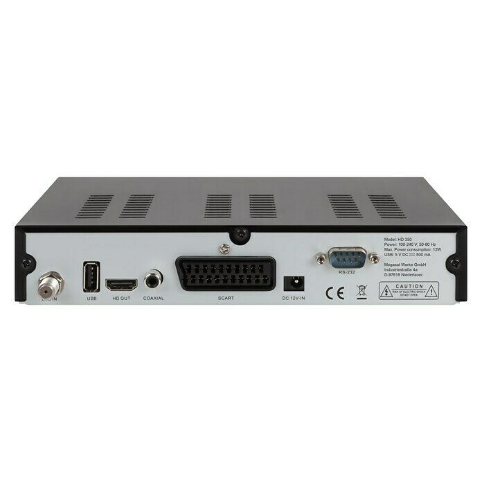 Megasat HDTV-Sat-Receiver HD 350 V31.920 x 1.080 Pixel (Full HD), HDMI-Eingang, L x B x H: 140 x 220 x 40 mm Back View