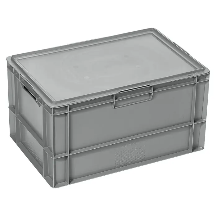 BAUHAUS Eurobox - L x B x H: 60 x 40 x 32 cm, 60 l, Grau - Ein grauer Kunststoffbehälter mit Deckel, ideal für Lagerung und Transport. Die Box ist robust und stapelbar.