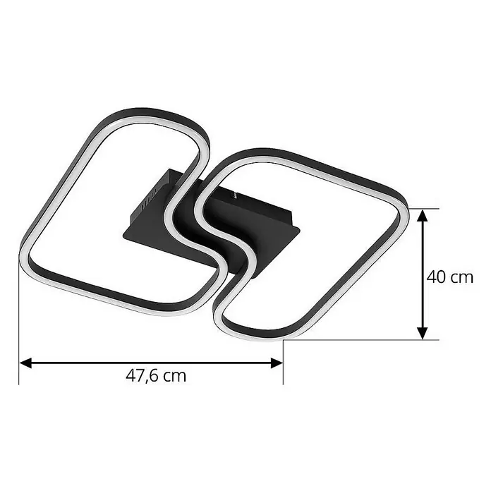 Lucande Deckenleuchte Amiya - L x B x H: 47,6 x 40 x 5,5 cm, schwarz
