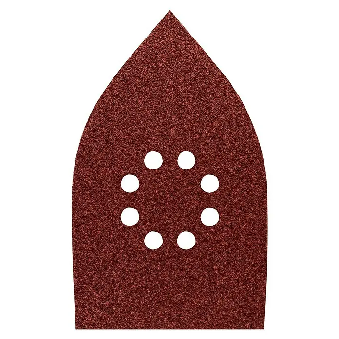 Craftomat Schleifblätter EFWP - L x B: 170 x 100 mm, Körnung: 80, 5 Stk. - Schleifpapier für Dreieckschleifer in Rotbraun mit acht Löchern für eine effektive Staubabsaugung. Ideal zum Schleifen von Holz und anderen Materialien.