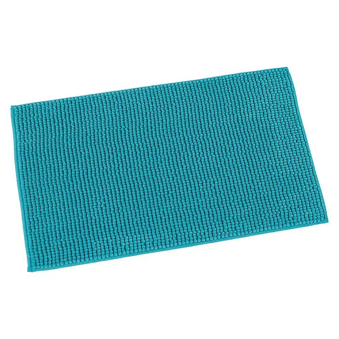Camargue Badteppich Zottel - 50 x 80 cm, Aqua, 100% Polyester - Ein rechteckiger, türkisblauer Badteppich mit einer Textur aus kleinen Noppen, ideal für Badezimmerböden, um Wasser aufzusaugen und Komfort zu bieten.