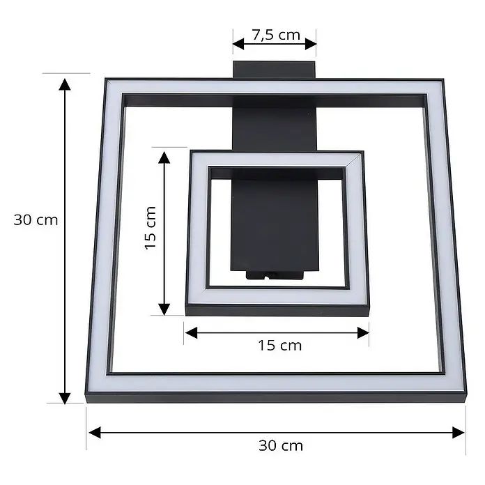 Lindby Deckenleuchte Madamo - L x B x H: 30 x 30 x 6 cm, schwarz, schwarz