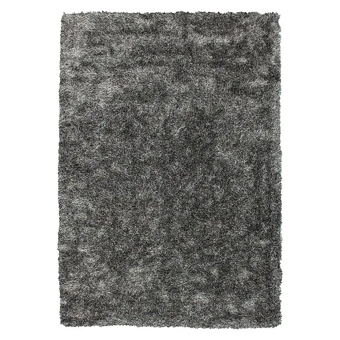 Kayoom Hochflorteppich DiamondGrau/Weiß, 170 x 120 cm, 100 % Polyester - Hier sehen wir einen rechteckigen, hochflorigen grauen Teppich mit einer weichen Textur, perfekt für jeden Wohnraum.