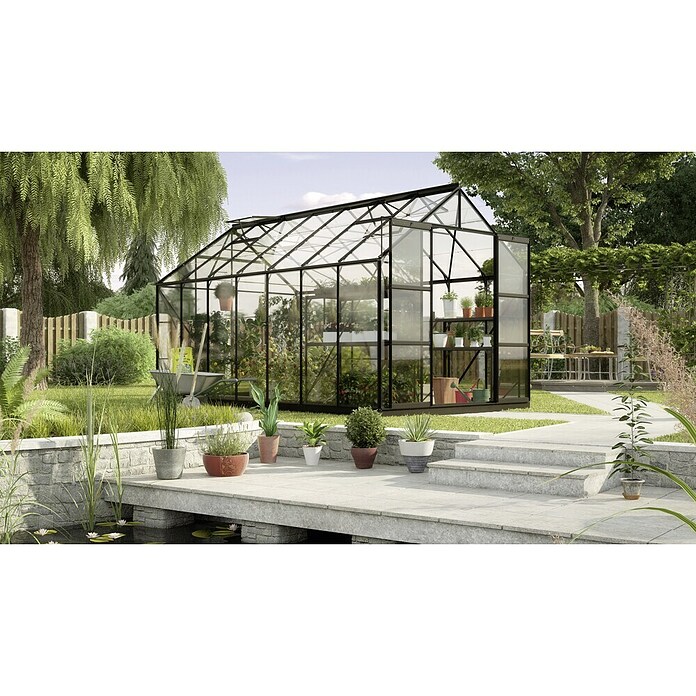 Vitavia Gewächshaus (4,45 x 2,57 x 2,46 m, Farbe: Schwarz, Einscheibensicherheitsglas (ESG), 3 mm)