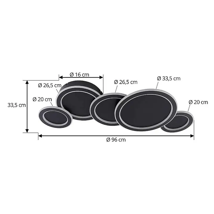 Lucande Deckenleuchte Diala - L x B x H: 96 x 33,5 x 10 cm, schwarz