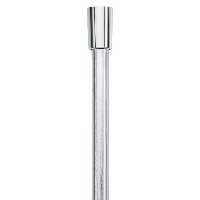 Roca Flexo de ducha Neo-Flex - Largo: 150 cm, Plástico, Plateado - Primer plano de un tubo metálico plateado brillante con un cabezal decorativo. Ideal para la construcción de muebles o como elemento de estilo.