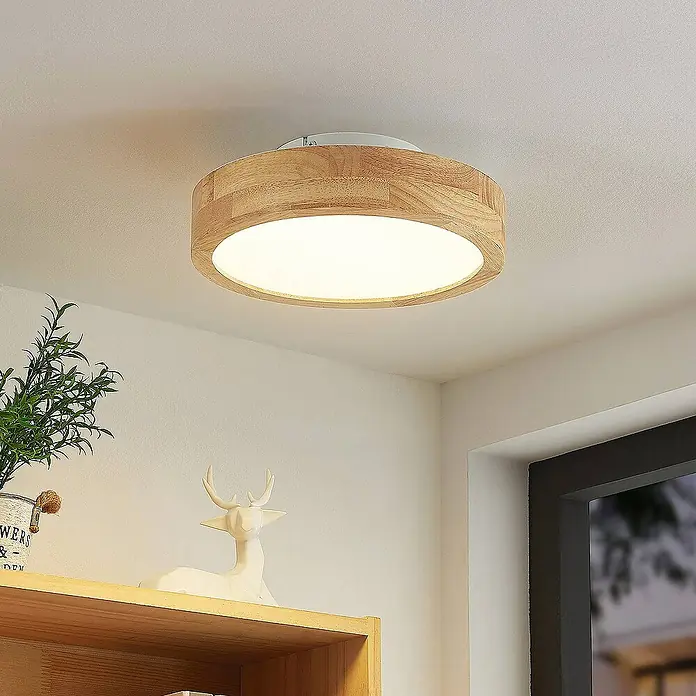 Lindby Deckenleuchte Lanira - L x B x H: 30 x 30 x 10 cm, Holz hell