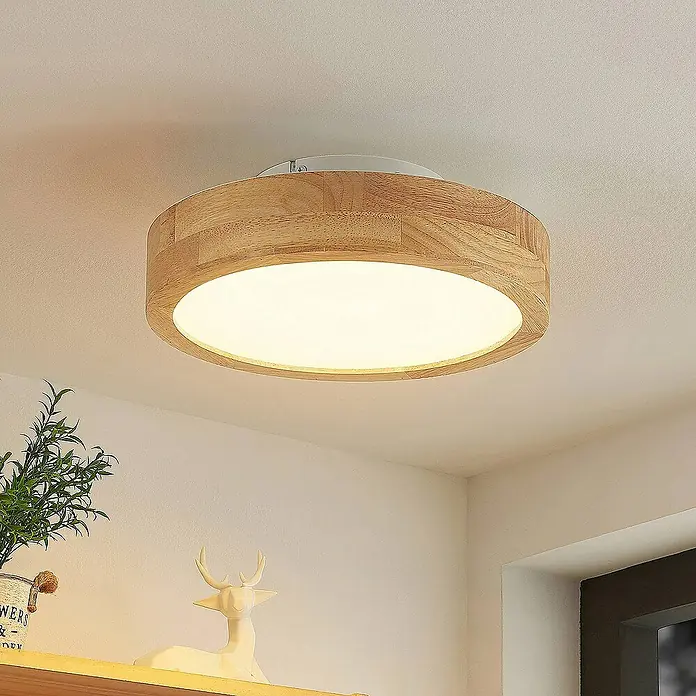 Lindby Deckenleuchte Lanira - L x B x H: 30 x 30 x 10 cm, Holz hell