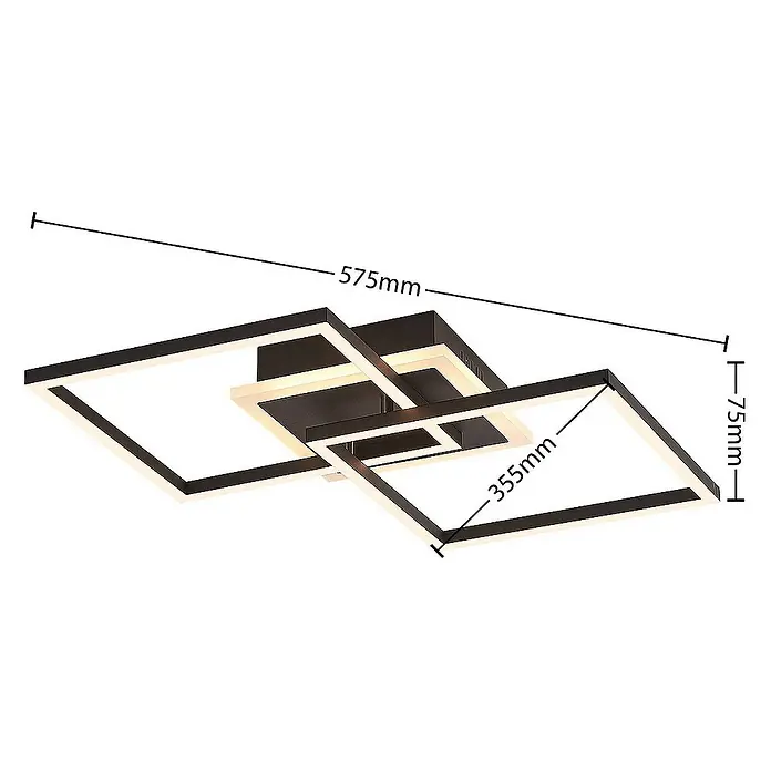 Lindby Deckenleuchte Fjardo - L x B x H: 57,5 x 35,5 x 7,5 cm, schwarz