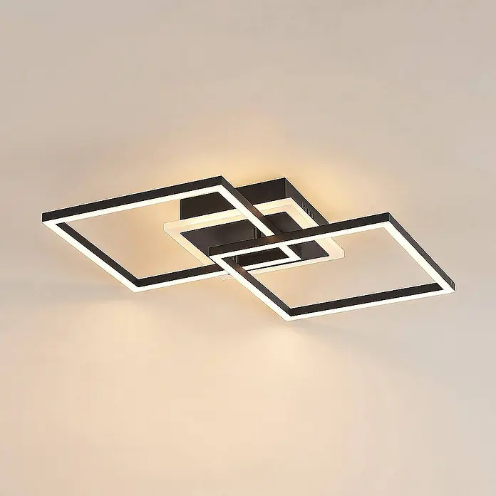 Lindby Deckenleuchte Fjardo - L x B x H: 57,5 x 35,5 x 7,5 cm, schwarz