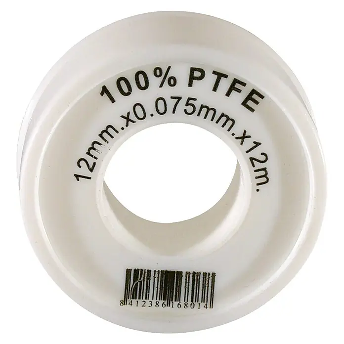 Cinta de teflón para juntas - Largo: 12 m - Un rollo de cinta de teflón 100% PTFE, 12mm x 0.075mm x 12m, para fontanería.