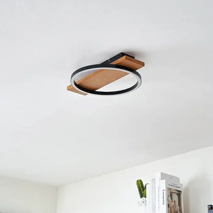 Lindby Deckenleuchte Galad - L x B x H: 30 x 40 x 6,5 cm, Holz hell