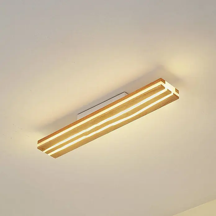 Lucande Deckenleuchte Silja - L x B x H: 100 x 10 x 3 cm, weiß / opal, Holz hell