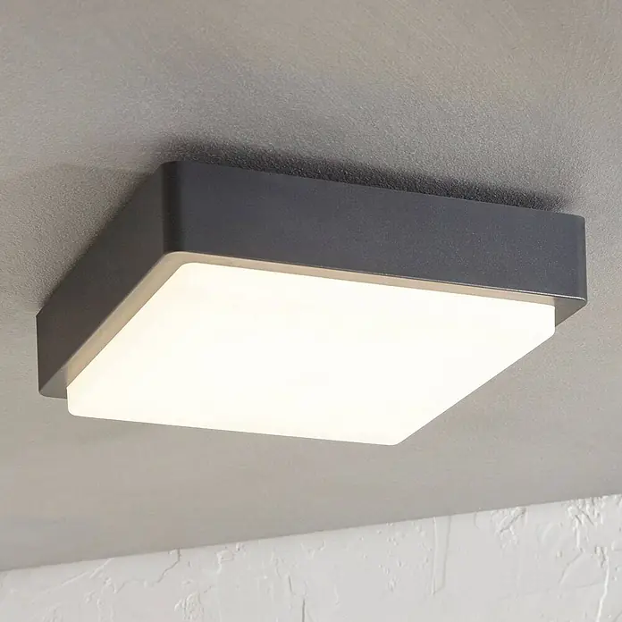Lindby Außenwand- & Deckenleuchte Nermin - L x B x H: 22,2 x 22,2 x 6 cm, schwarz, schwarz, IP65