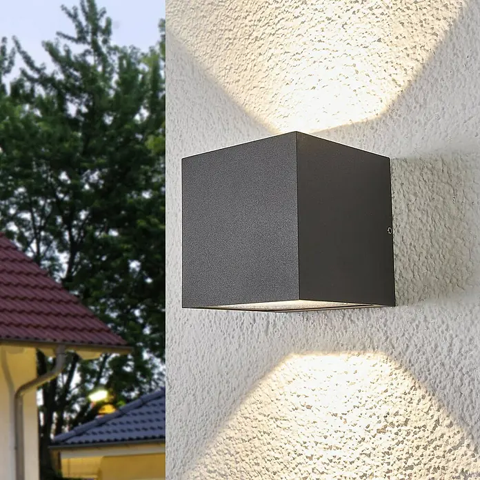 Lucande Außenwandleuchte Merjem - alu / grau / zink, alu / grau / zink, IP54