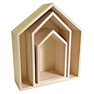 Set cajas de madera estantes Casa (3 ud., Natural/marrón claro)