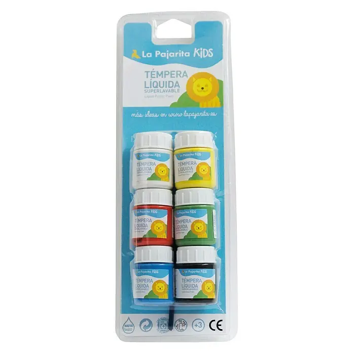 La Pajarita Pintura Kit temperas liquidas - Multicolor - Set de pinturas témpera La Pajarita KIDS. Ideal para jóvenes artistas, superlavable y perfecto para proyectos creativos.