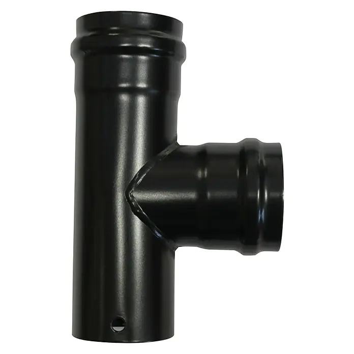 T para pellets - Diámetro: 80 mm, Negro - Un tubo en T negro para sistemas de chimenea, ideal para conectar a estufas de leña y calderas, asegurando durabilidad y una conexión segura.
