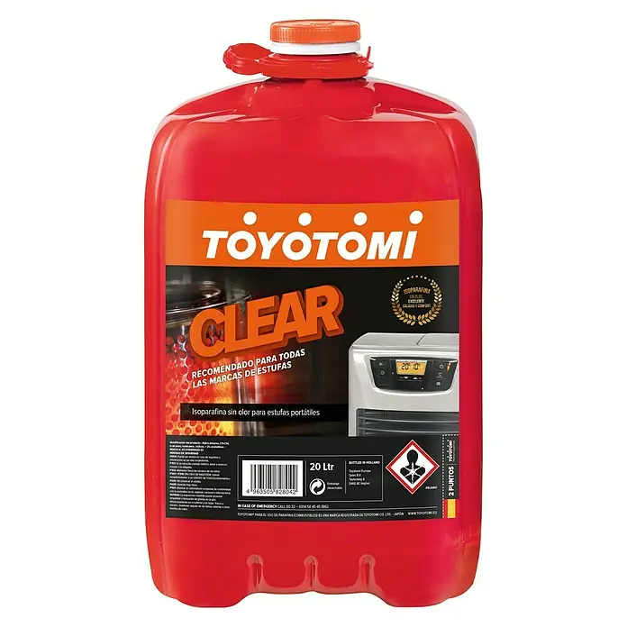 Toyotomi Parafina Clear - 40 l - Un bidón rojo de isoparafina clara Toyotomi, recomendado para todas las marcas de estufas, con una capacidad de 20 litros.