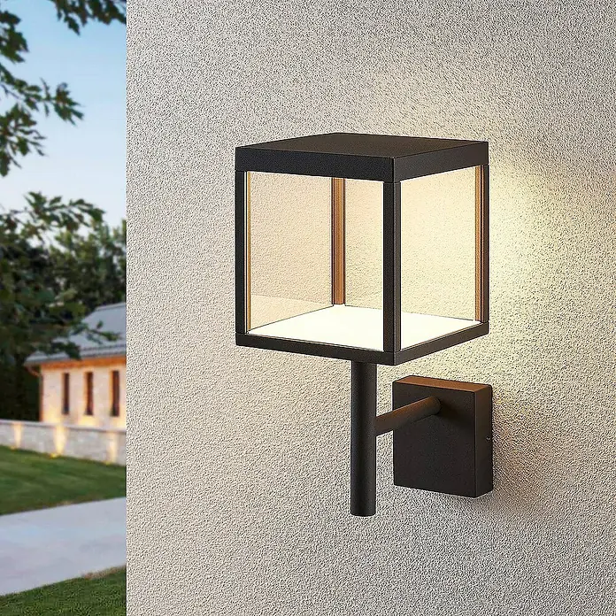 Lucande Außenwandleuchte Cube - 25,6 x 18 x 37 cm, schwarz, IP54