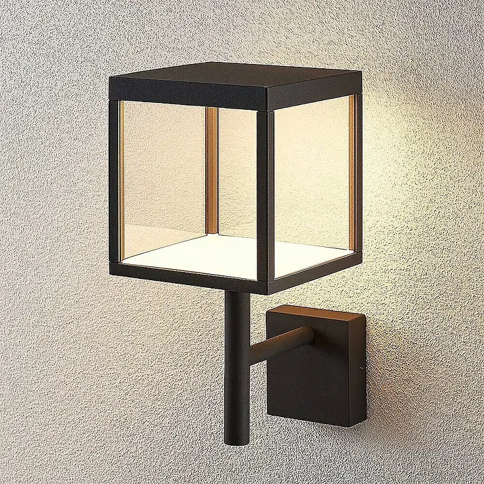 Lucande Außenwandleuchte Cube - 25,6 x 18 x 37 cm, schwarz, IP54