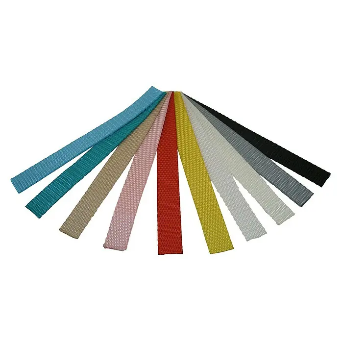 Cinta para persiana C - Azul, Largo: 5,55 m, Anchura de la correa: 22 mm - Correas de tela coloridas dispuestas en forma de abanico, perfectas para manualidades, fabricación de bolsos o detalles de ropa. Variada selección de colores.