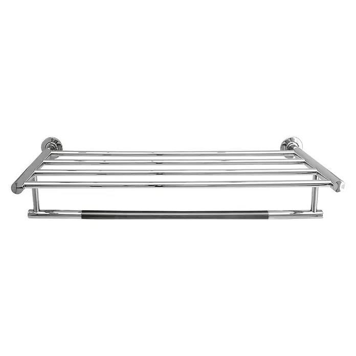 Estante para baño Redondo - L x An x Al: 24 x 60 x 13 cm, Cromo - Toallero de cromo con estante, perfecto para cualquier baño. Diseño práctico y elegante que ofrece espacio de almacenamiento.