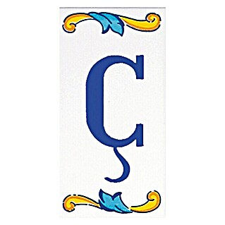 Pavimento cerámico Letra Ç (7,5 x 15 cm, Blanco/Azul/Amarillo, Brillante)