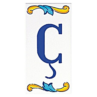Azulejo de gres Letra Ç (7,5 x 15 cm, Blanco/Azul/Amarillo, Brillante)