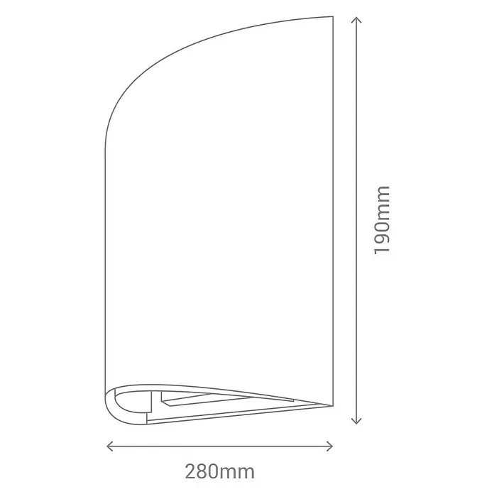 Schuller Aplique de pared Skyline - 60 W, L x An x Al: 10 x 28 x 19 cm, Blanco, E27 - Imagen del producto mostrando dimensiones de 190 mm de altura y 280 mm de ancho, destacando la forma y tamaño del producto.