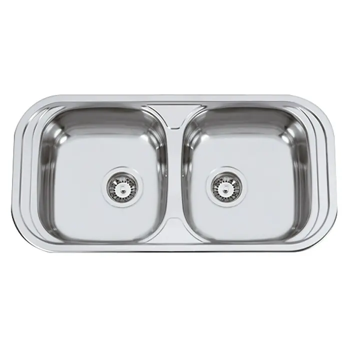 Rodi Fregadero encastrable Sevilla - 43,5 x 86 cm, Acero inoxidable - Fregadero doble de acero inoxidable con desagüe central, perfecto para lavar los platos de manera eficiente. Su superficie brillante es fácil de limpiar.