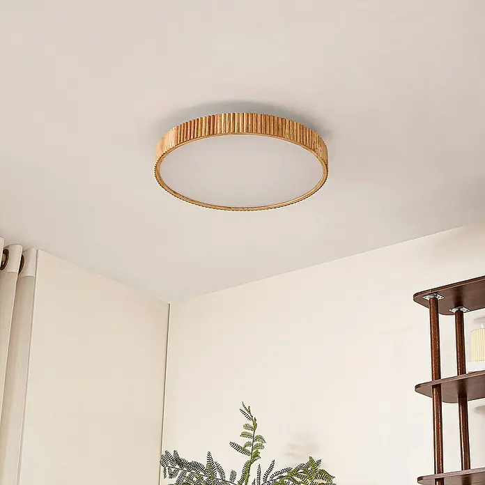 Lindby Deckenleuchte Velua - L x B x H: 50 x 50 x 10 cm, Holz hell
