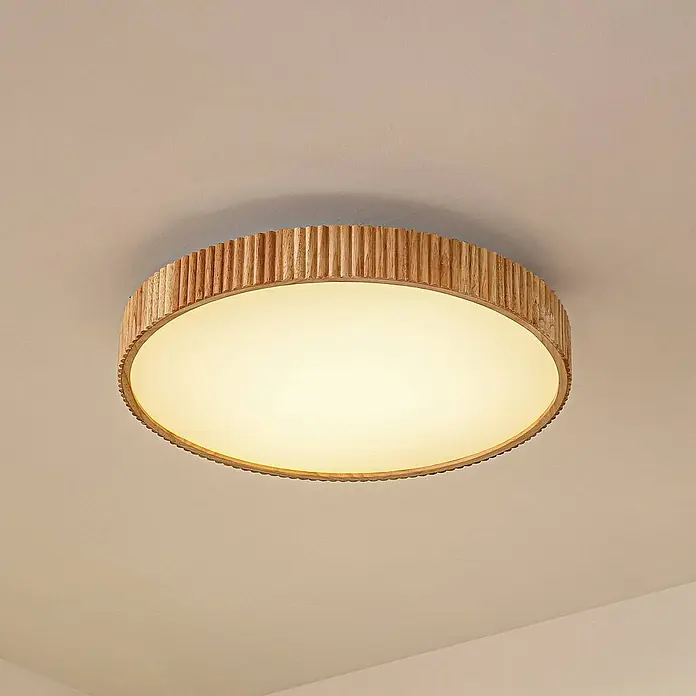 Lindby Deckenleuchte Velua - L x B x H: 50 x 50 x 10 cm, Holz hell