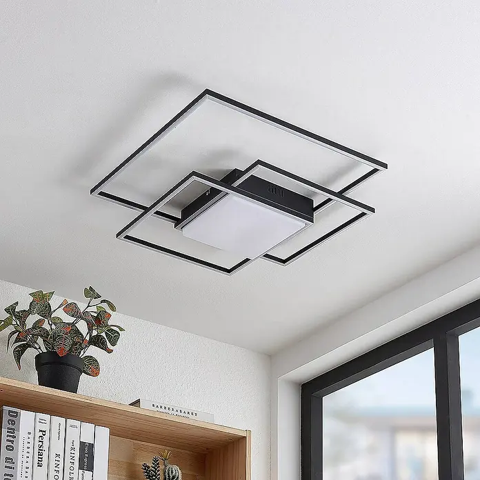 Lindby Deckenleuchte Nelinka - L x B x H: 60 x 58,5 x 7,4 cm, schwarz
