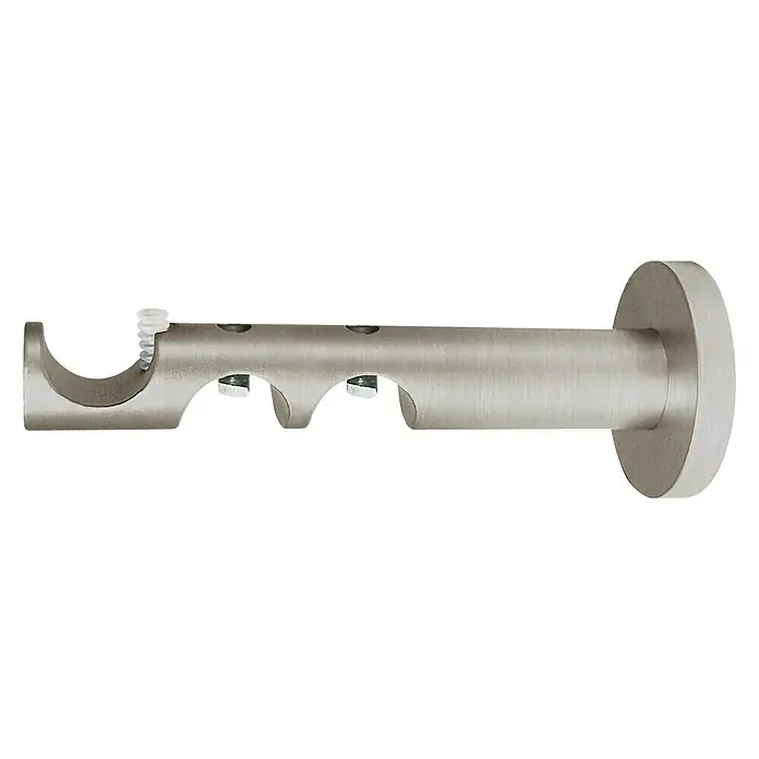 Expo Ambiente Dreilaufträger Function Track - Edelstahloptik, Geeignet für: Gardinenstangen Ø 16 mm, 12 cm - Eine Gardinenstange Wandhalterung aus gebürstetem Nickel mit doppelter Halterung für die Vorhangstangen.