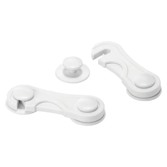 Inofix Cierre para muebles 5105-2- - Blanco, Tipo de montaje: Pegado - Cierres de seguridad blancos para armarios para niños, que constan de dos pestillos y un botón, que brindan mayor seguridad infantil en el hogar.