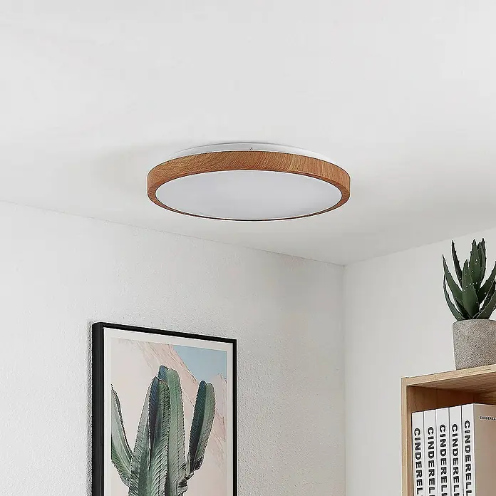 Lindby Deckenleuchte Mynte - L x B x H: 42 x 42 x 10 cm, Holz hell
