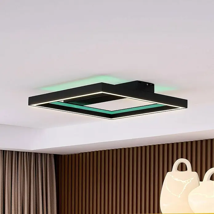 Lucande Deckenleuchte Tjado - L x B x H: 50 x 50 x 7,7 cm, schwarz, schwarz