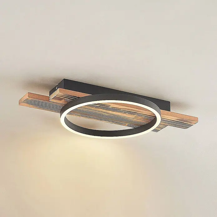 Lindby Deckenleuchte Sentoa - L x B x H: 52,8 x 29,5 x 5,3 cm, Holz hell