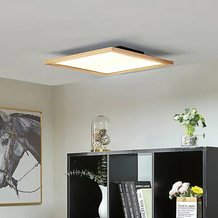 Lucande LED-Panel Joren - L x B x H: 52 x 52 x 5,5 cm, Holz hell