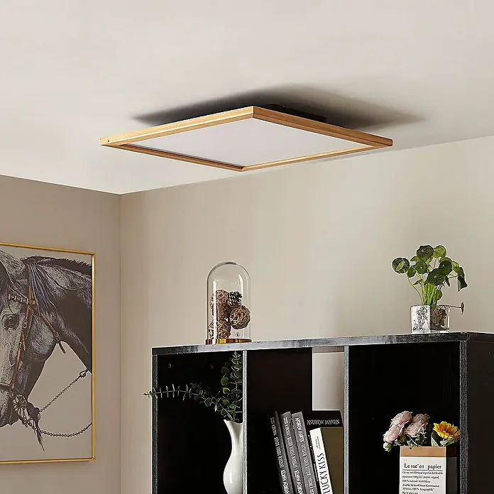 Lucande LED-Panel Joren - L x B x H: 52 x 52 x 5,5 cm, Holz hell