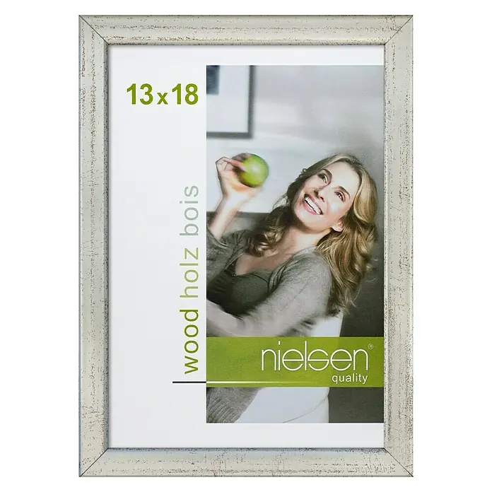 Nielsen Holzrahmen Zoom - 13 x 18 cm, Silber - Bilderrahmen aus Holz in Weiß im Vintage-Look, ideal für Fotos und Kunstdrucke. Dekorativer Rahmen für Ihr Zuhause.