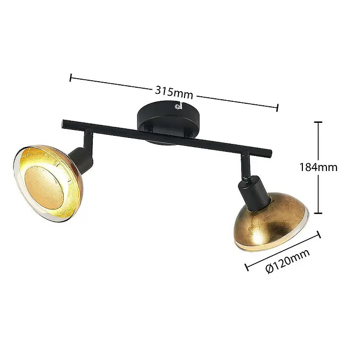Lindby Deckenstrahler Erin - L x B x H: 31,5 x 12 x 18,4 cm, schwarz, messing / gold, GU10