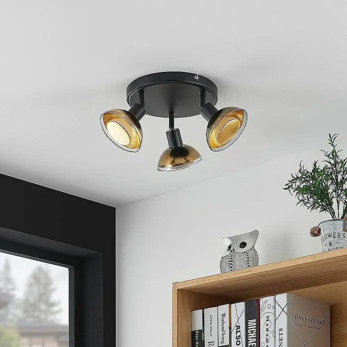 Lindby Deckenstrahler Erin - L x B x H: 22 x 22 x 15,9 cm, schwarz, messing / gold, GU10